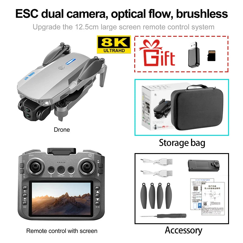 2025 Drones E88GT 8K Professional HD 360° Dual Cameras 5G WIFI Brushless Motors Obstacle Avoidance FPV Foldable Quadcopter Toy