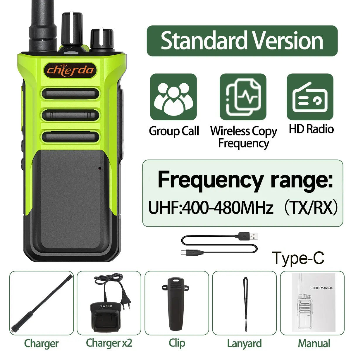 TC-318 Walkie Talkies UHF Group Call Wireless Copy Frequency VOX Support Type-C Two Way Radio for Hunting BF-1909 UV-32 UV-98