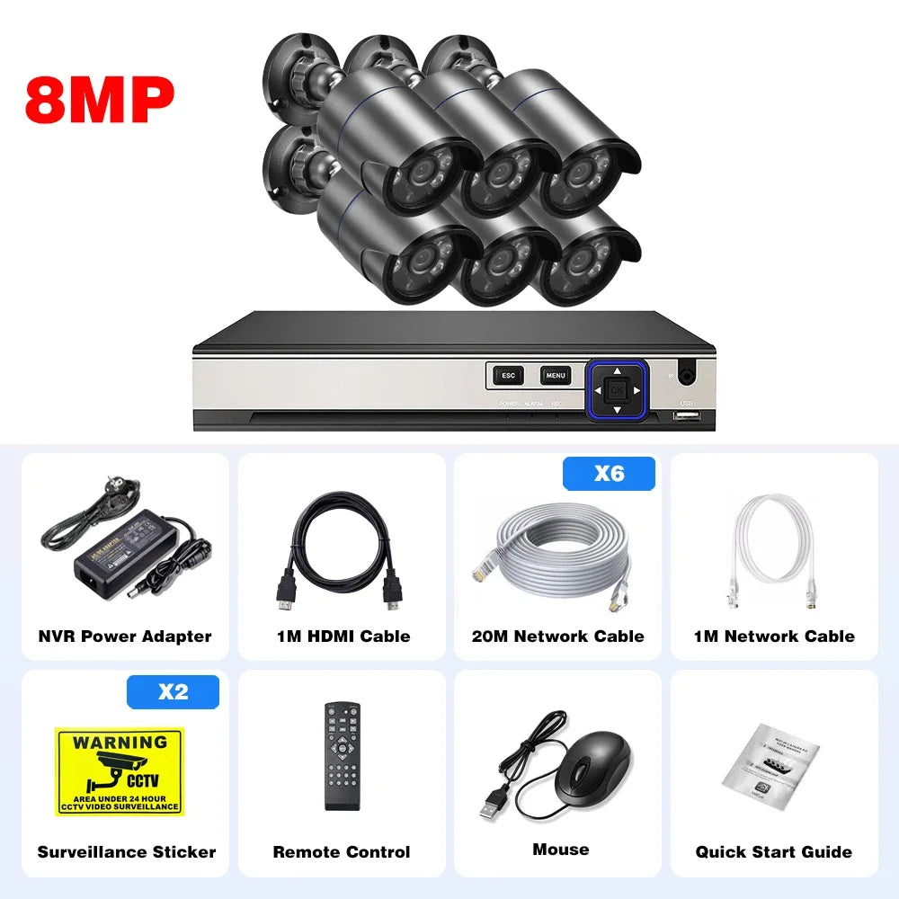CCTV Security Camera System H.265 4K Audio Record IP66 Outdoor Waterproof 8MP IP Camera POE Video Surveillance Kit Onvif XMEYE