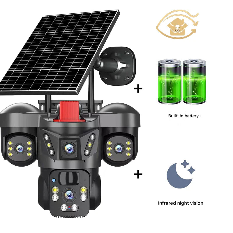 15MP 4K Solar Wifi Security Camera 3 Lens 3 Screens PTZ 10X Zoom Outdoor Wireless Secure 360 Auto Tracking Smart Home CCTV Cam