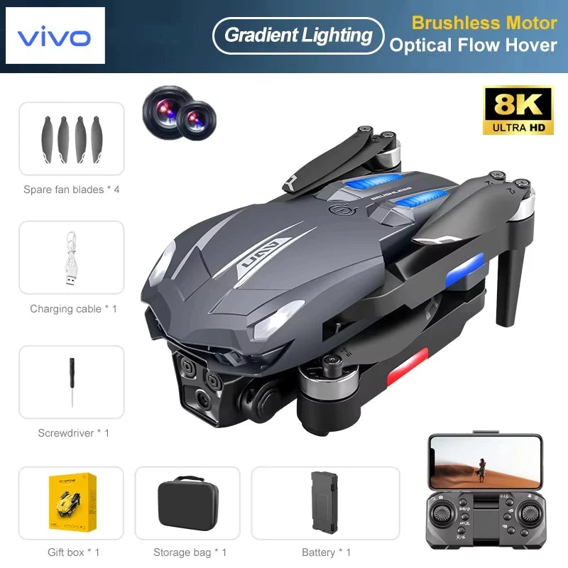 VIVO D11 Drone 8K Aerial HD Gradient Flowing Light Dual-Camera Omnidirectional Obstacle Avoidance Brushless Motor GPS UAV