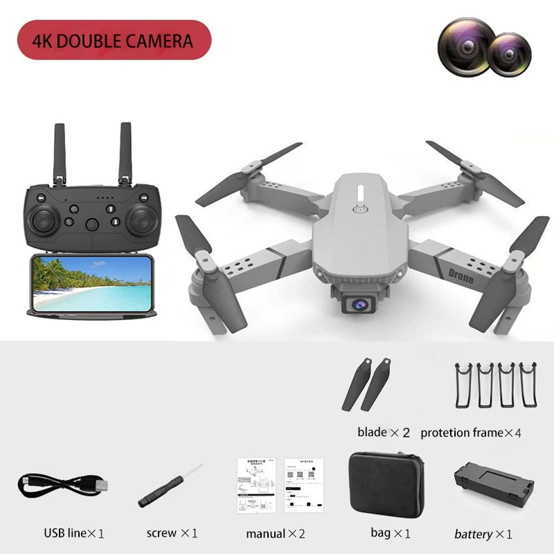 Drone Foldable Wings, Dual Cameras for Aerial Photography, 360° Rotation, One-Click Takeoff, Portable Rechargeable Battery