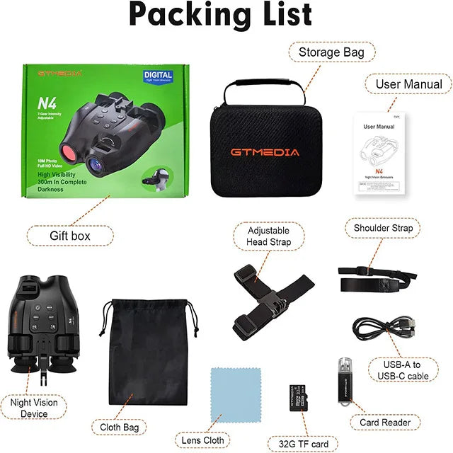 Night Vision Binoculars with Head Mount Goggles Telescope Infrared 300 Meters Darkness Goggles for Hunting Hunting Surveillance