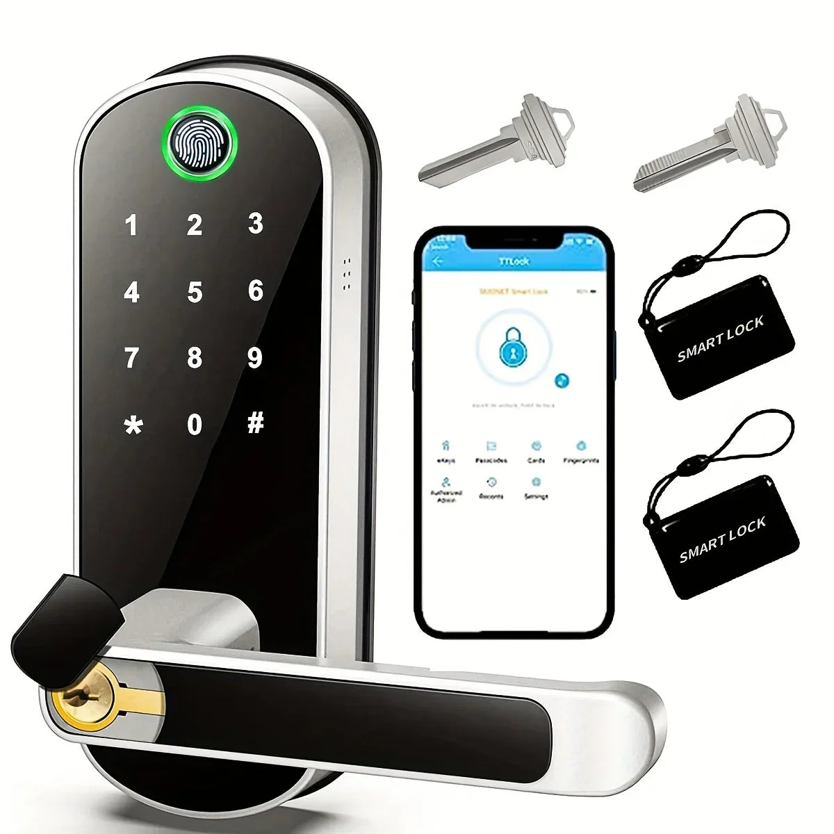 Smart Fingerprint Door Lock App Remote Control Keyless WIFI Digital Touchscreen Lock IP67 NFC Waterproof with 2 IC Cards