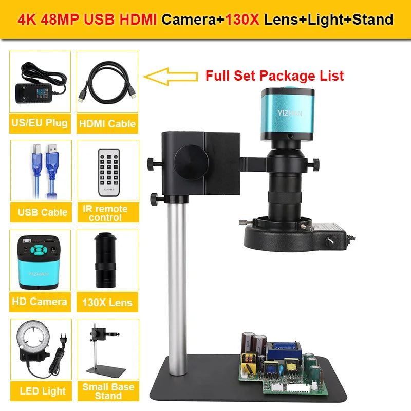 4K ULTRA Electronic Digital Microscope 48MP USB HDMI Soldering Camera 130X 150X 180X C-Mount Zoom Lens For PCB Repair Tools