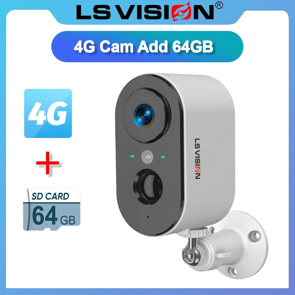 LS VISION 4MP 4G Security Cameras Wireless Outdoor WiFi PIR Detection Spotlight Siren Alarm Indoor Battery MIni Camera UBOX App