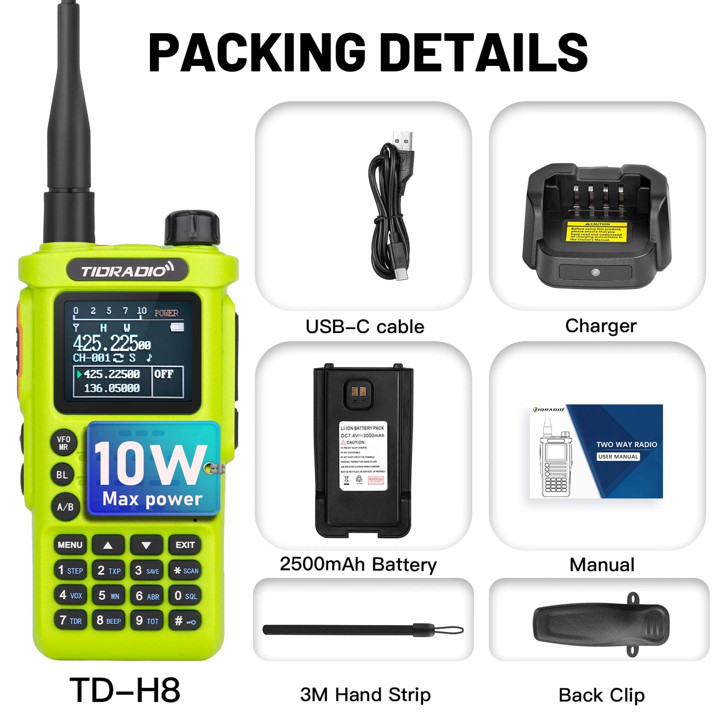TIDRADIO 2nd Gen TD-H8 10W Professional Walkie Talkie Portable Long Range Radio Phone Wireless Programmable Search Repeaters