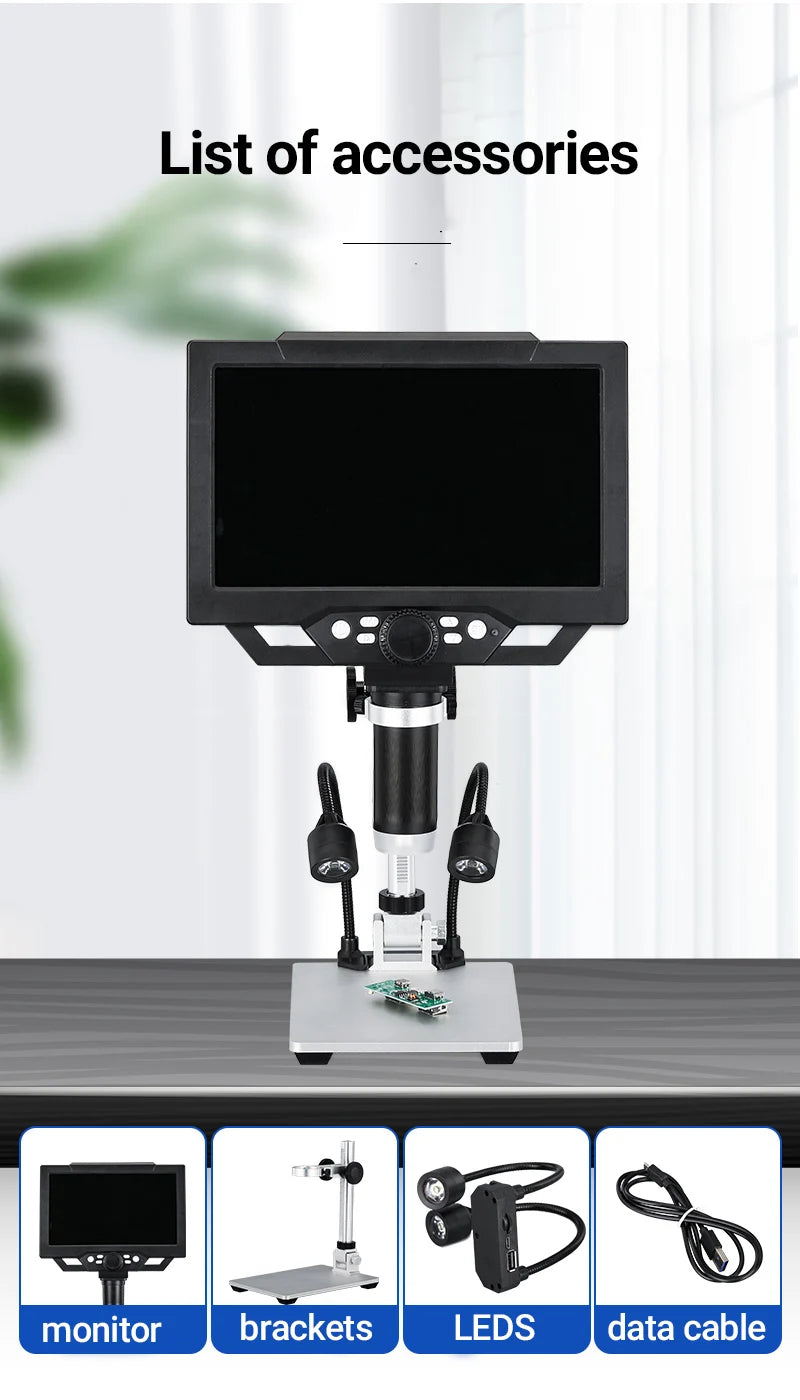DDCAMERA 9-INCH LCD Digital Microscope 12MP 1600X Coin Microscopes With Metal Stand 1080P Microscopes Camera for Plant/Rock
