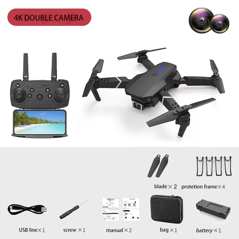 E88 Drone Toy, Dual Camera, One Key Takeoff Remote Control Men'S Gift Indoor and Outdoor, Halloween/Christmas/New Year Gift