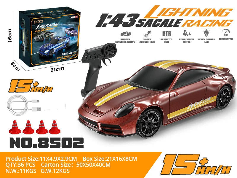 1/43 RC Cars LED Light 2.4G Radio Remote Control Sports Cars For Children Racing High Speed Drive Vehicle Drifts Boys Girls Toys