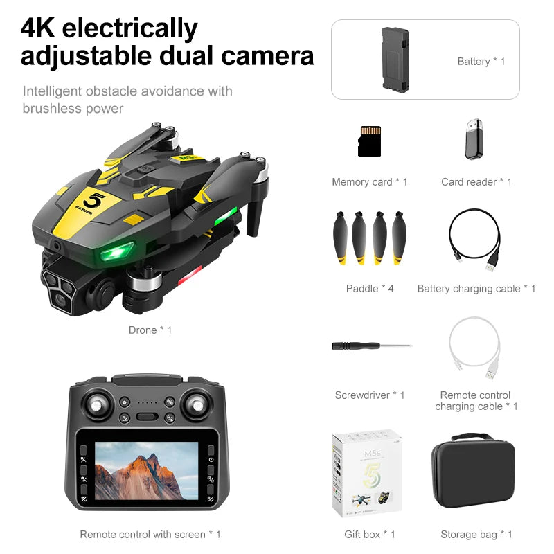 New M5s Drone Features Gradient Flowing Lights Dual Cameras Obstacle Avoidance Screen Control And Aerial Photography