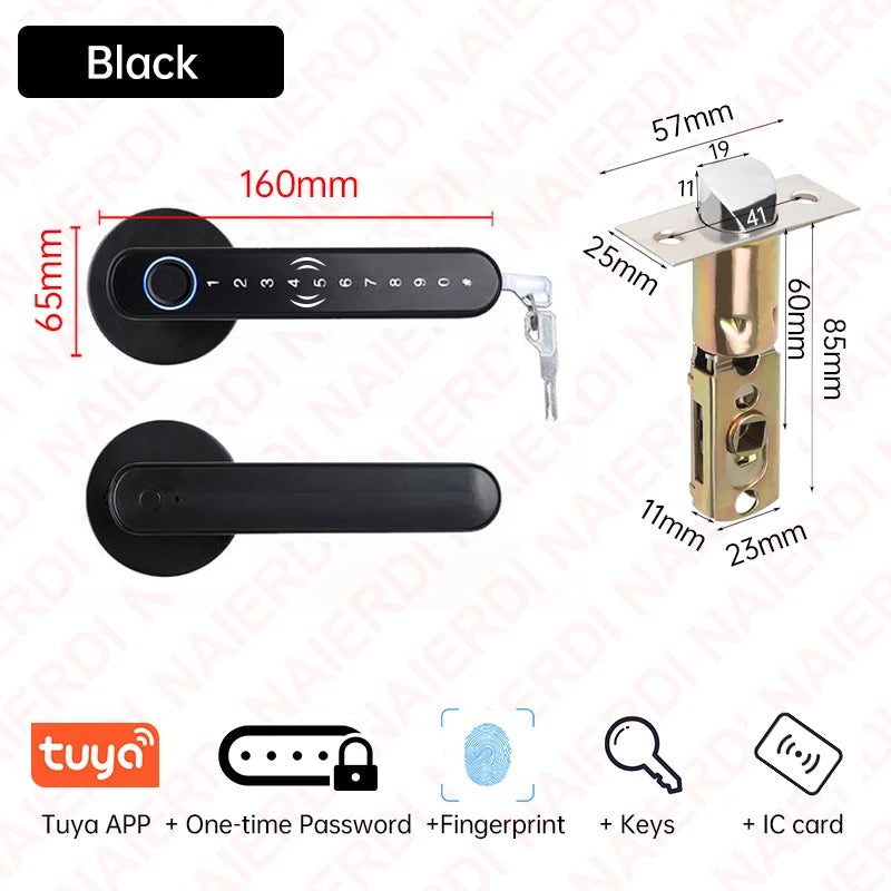NAIERDI Smart Door Lock 5-1 Keyless Bluetooth Fingerprint Door Lock with Card Tuya APP Security Digital Door Lock with Handle