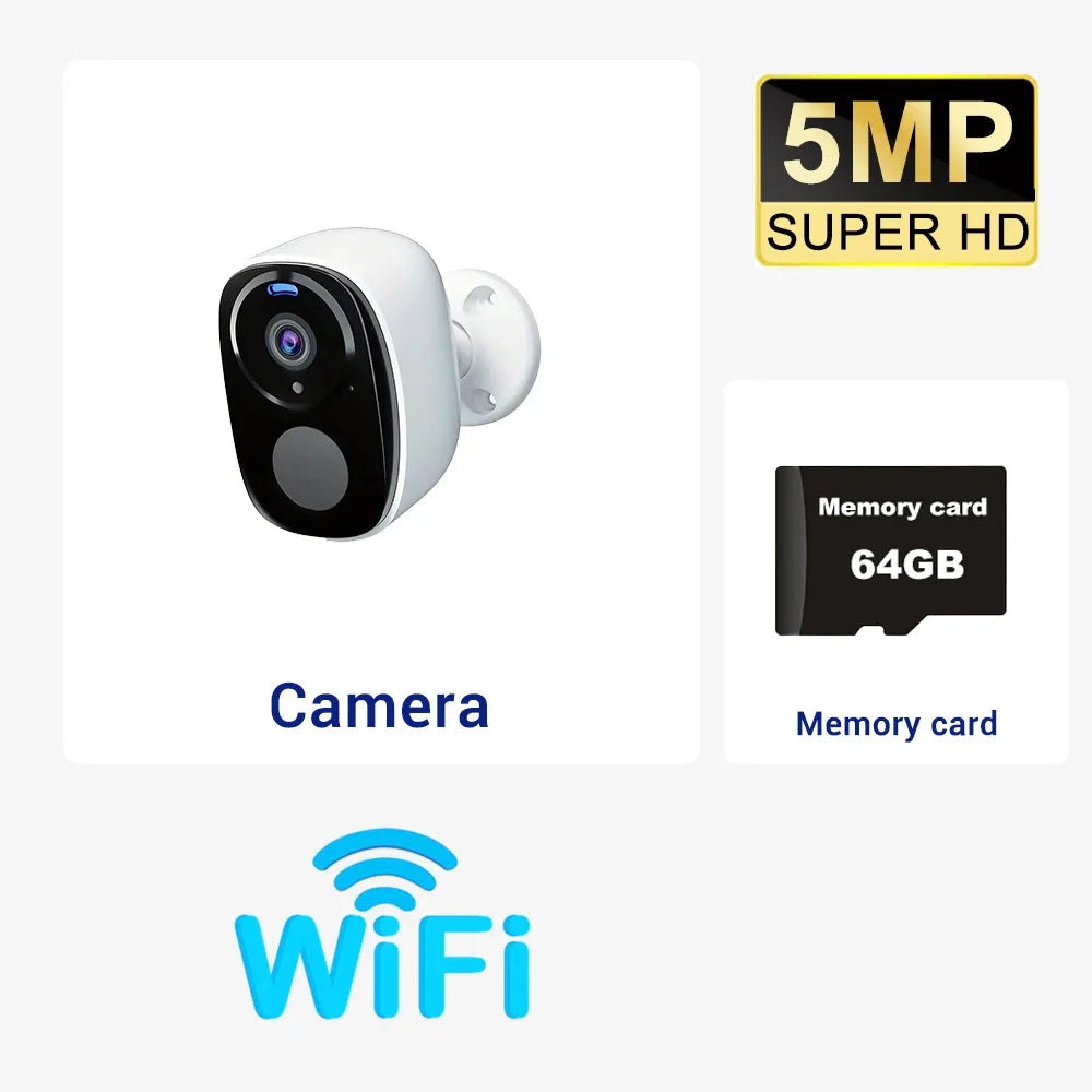 5MP Solar Security Camera 2.4G/5G WiFi Wireless Outdoor Color Night Vision Battery Powered Support PIR, Waterproof Two-Way Alexa