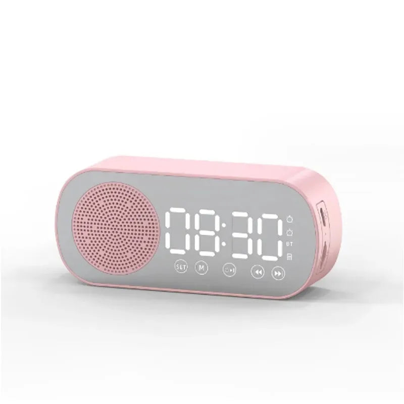 Alarm Clock Bluetooth Speaker, Digital Alarm Clock Radio with LED Mirror Display, Loud Alarm Clock for Heavy Sleepers