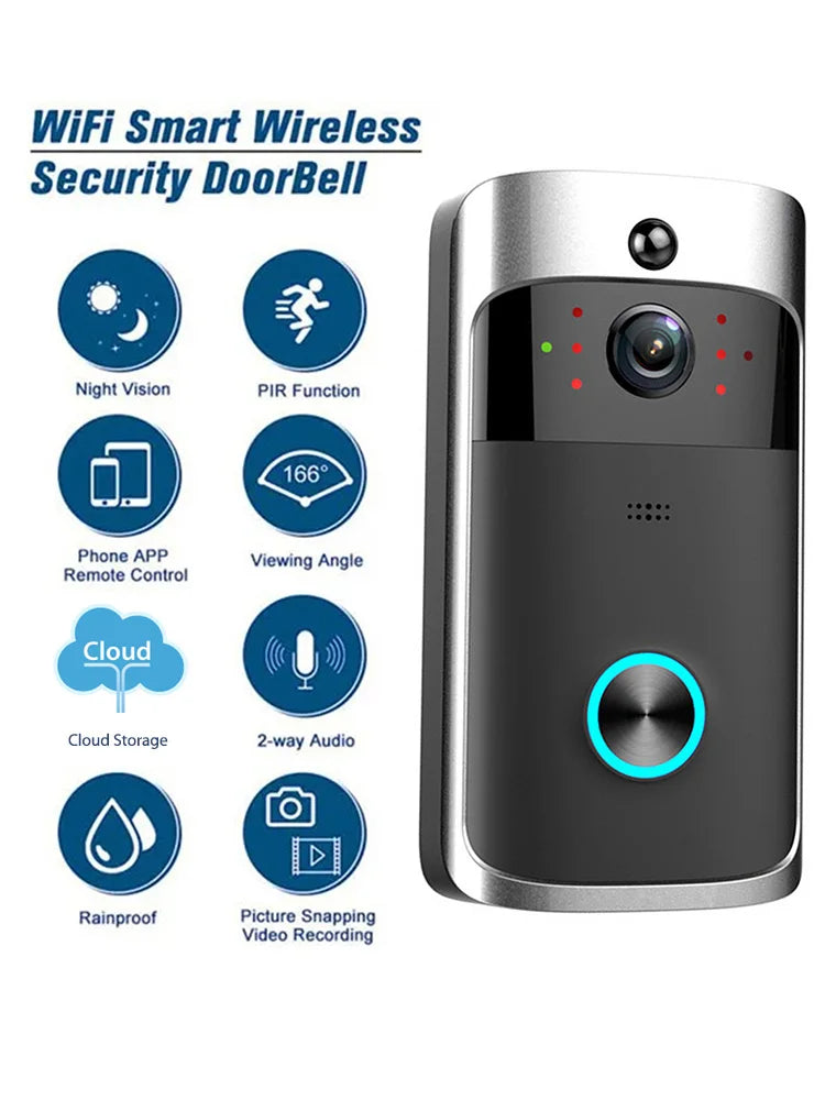 V5 Wireless Video Doorbell with Night Vision 720P HD Wide Angle Camera and PIR Motion Detection for Home Security