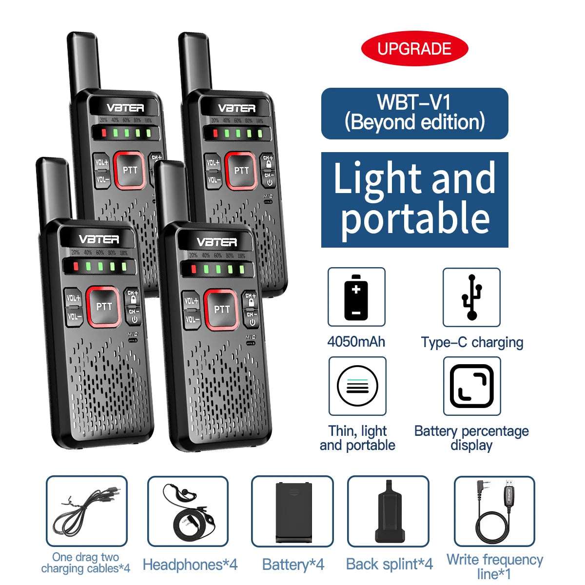 WBT-V1 Handheld Analog Two-Way Walkie-Talkie with High-Power Mini FM Radio for Remote Sites Hotels Small Cars 5km Talk Ran