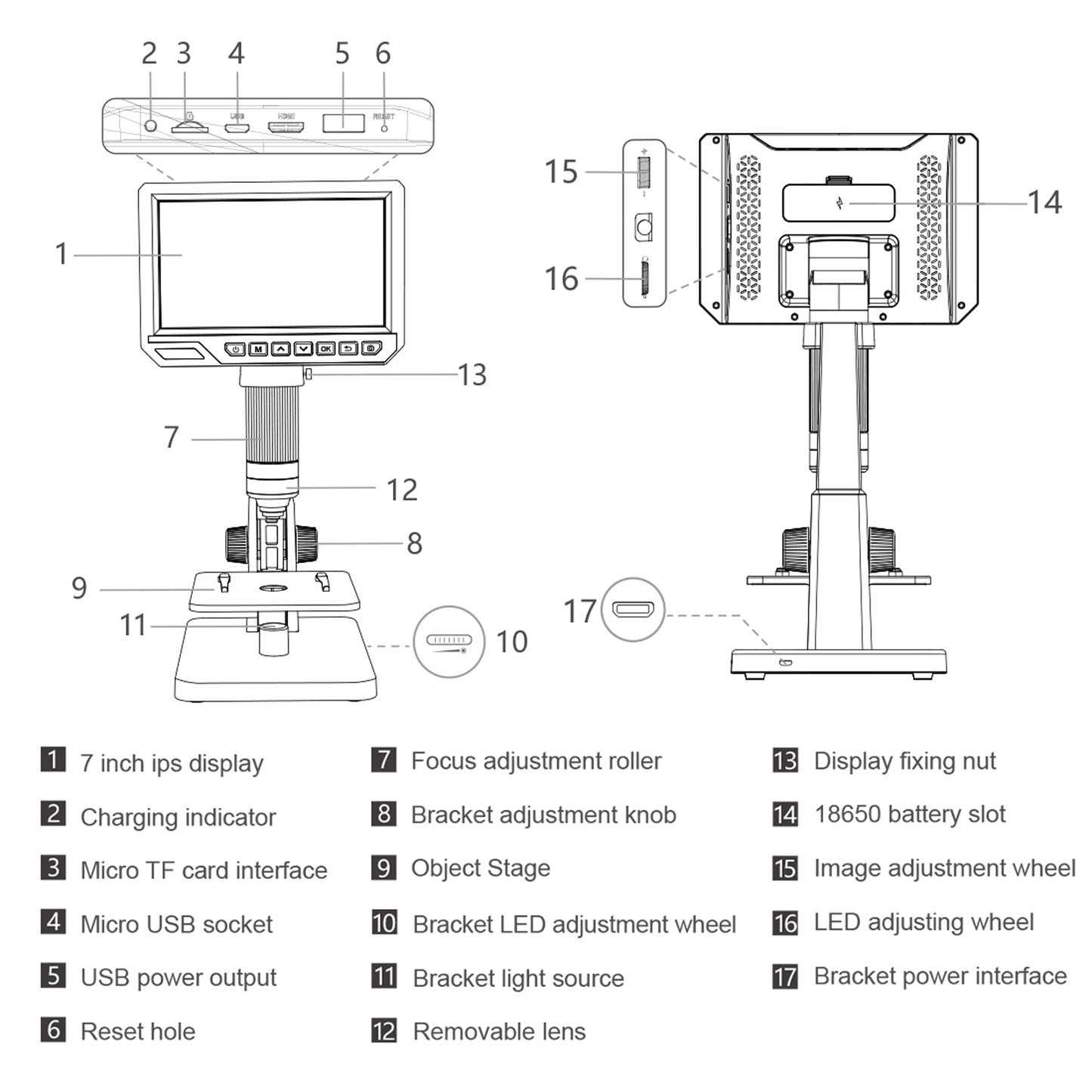 Biological Microscope Dual Lens 2000X 7" IPS HD1080P Digital Microscopes For Soldering Study With Remote Control