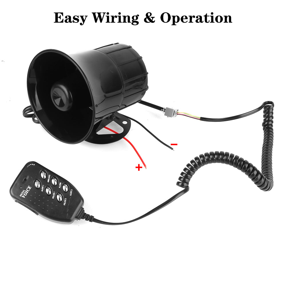 Car Warning Alarm Megaphone 120DB Loud Multi-tone Claxon Horn 6 Tone Air Horn 12V 100W Police Siren Loud Speaker Car Horn