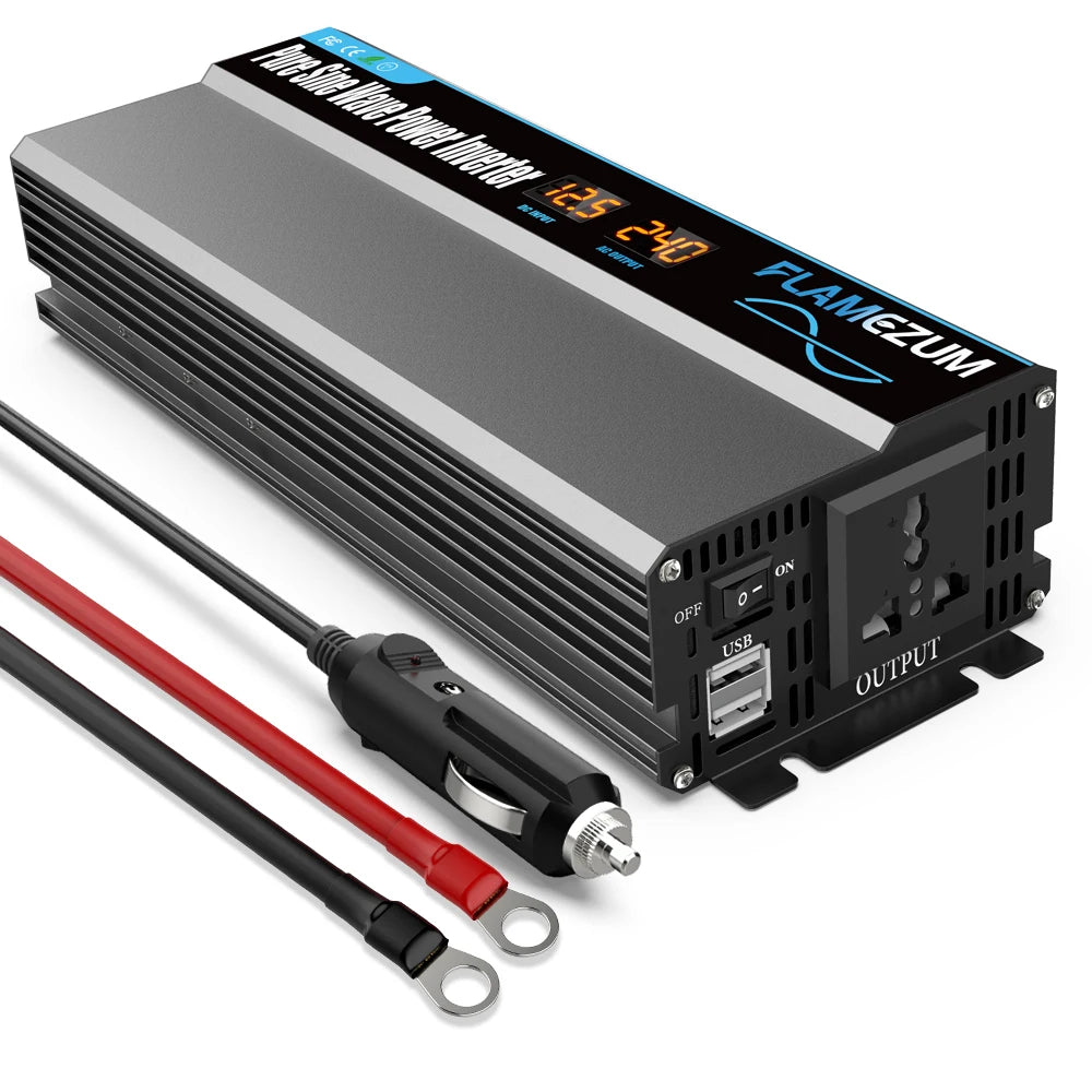 Power Inverter 2000W 3000W 4000W DC 12V To AC 220V Transformer with USB  Universal Socket Charge with LED Display for RV