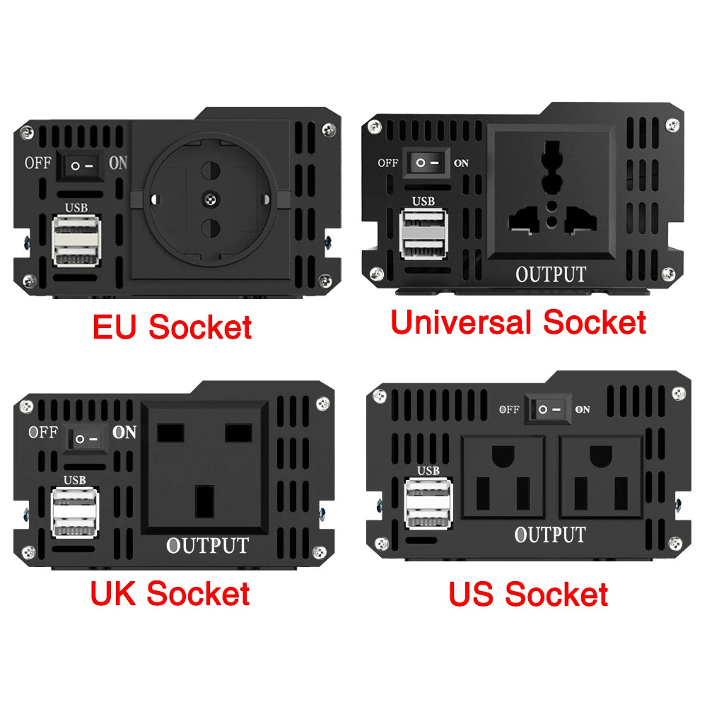 Power Inverter 2000W 3000W 4000W DC 12V To AC 220V Transformer with USB  Universal Socket Charge with LED Display for RV