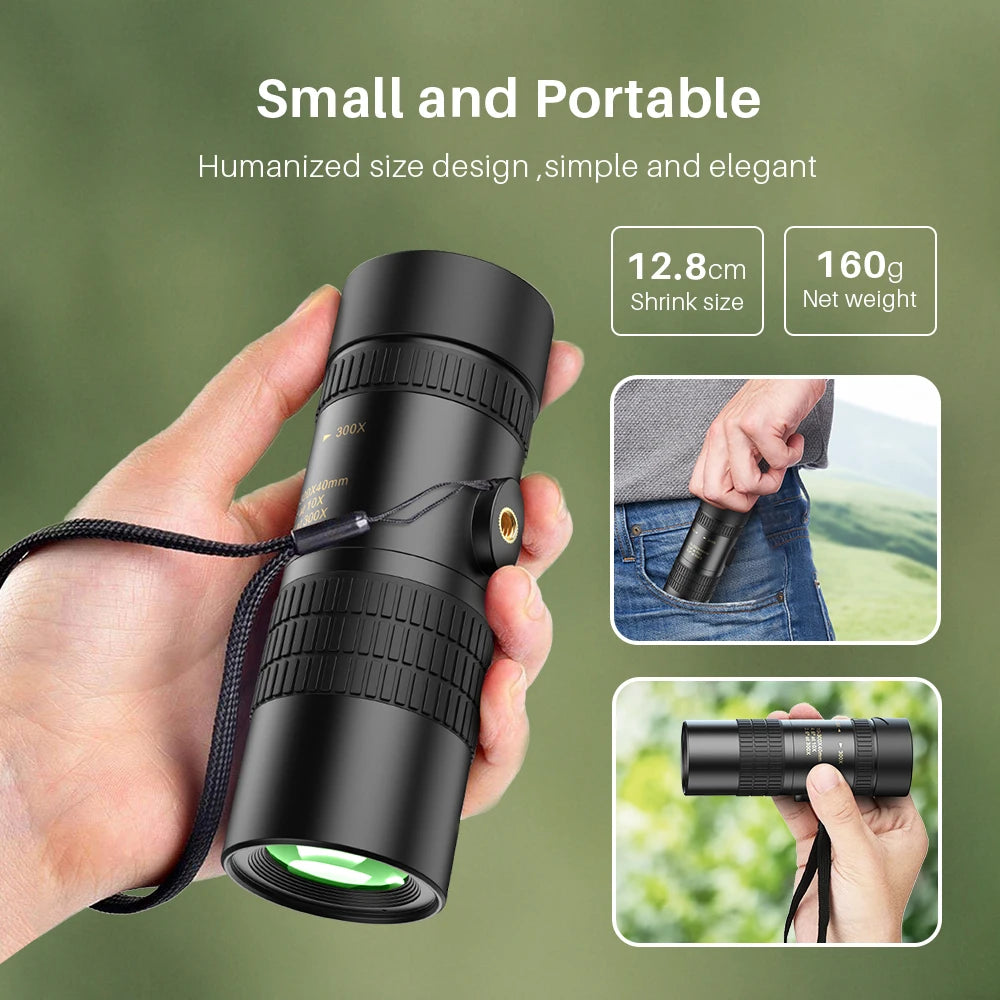 APEXEL 10-300x40 Zoom Monocular Telescope with Phone Holder Long Range Powerful Foldable Telephoto Take Photos Hunting Camping