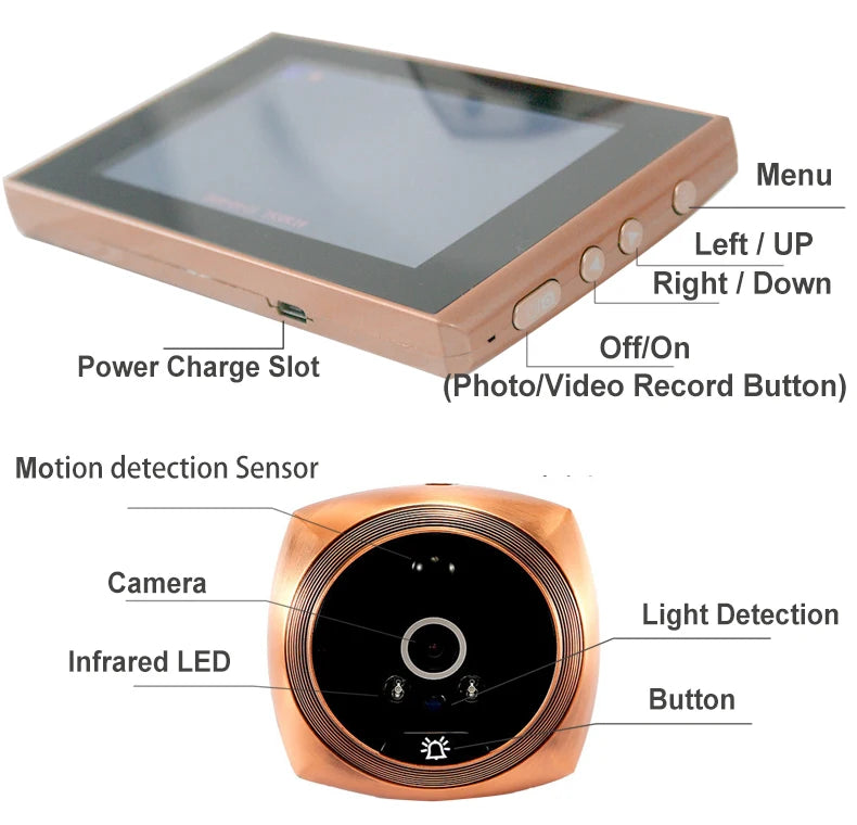 Door Viewer Video Peephole Camera Motion Detection 4.3" Monitor Digital Ring Doorbell Video-eye Security Voice Record