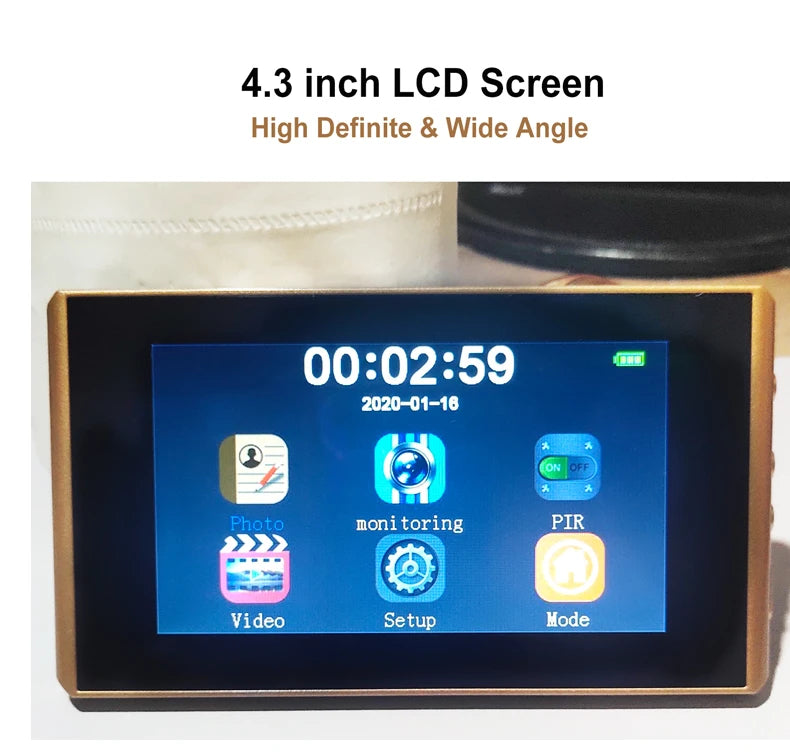 Door Viewer Video Peephole Camera Motion Detection 4.3" Monitor Digital Ring Doorbell Video-eye Security Voice Record