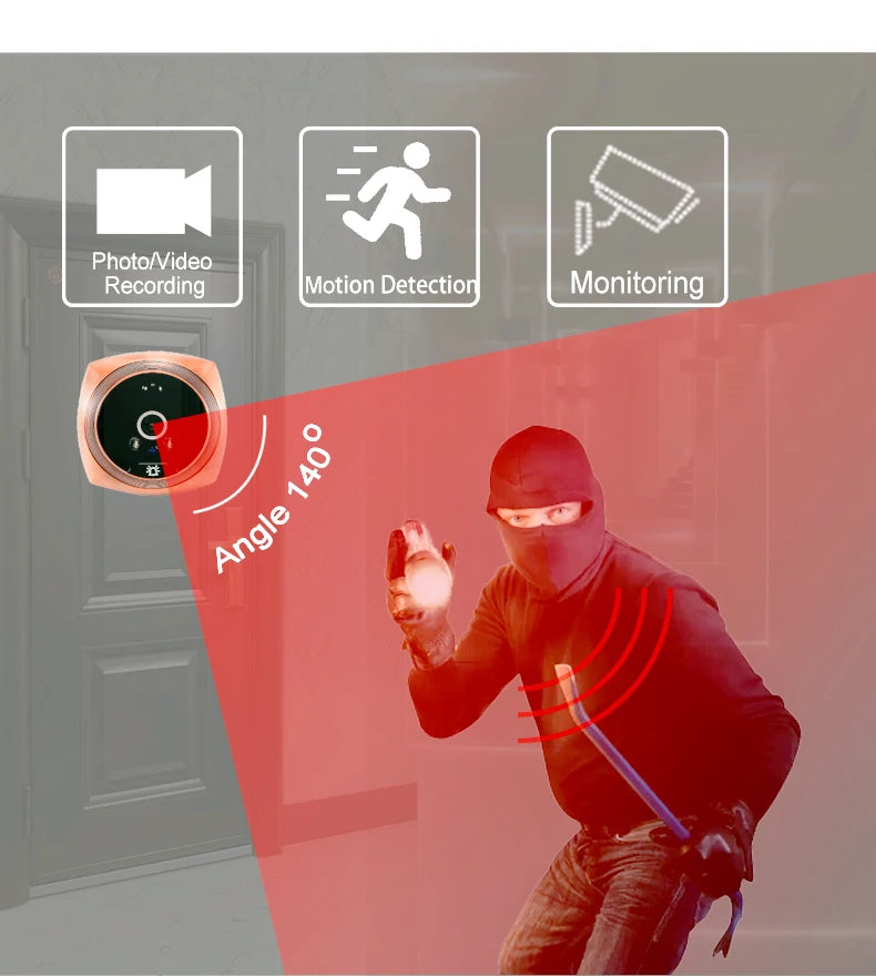 Door Viewer Video Peephole Camera Motion Detection 4.3" Monitor Digital Ring Doorbell Video-eye Security Voice Record