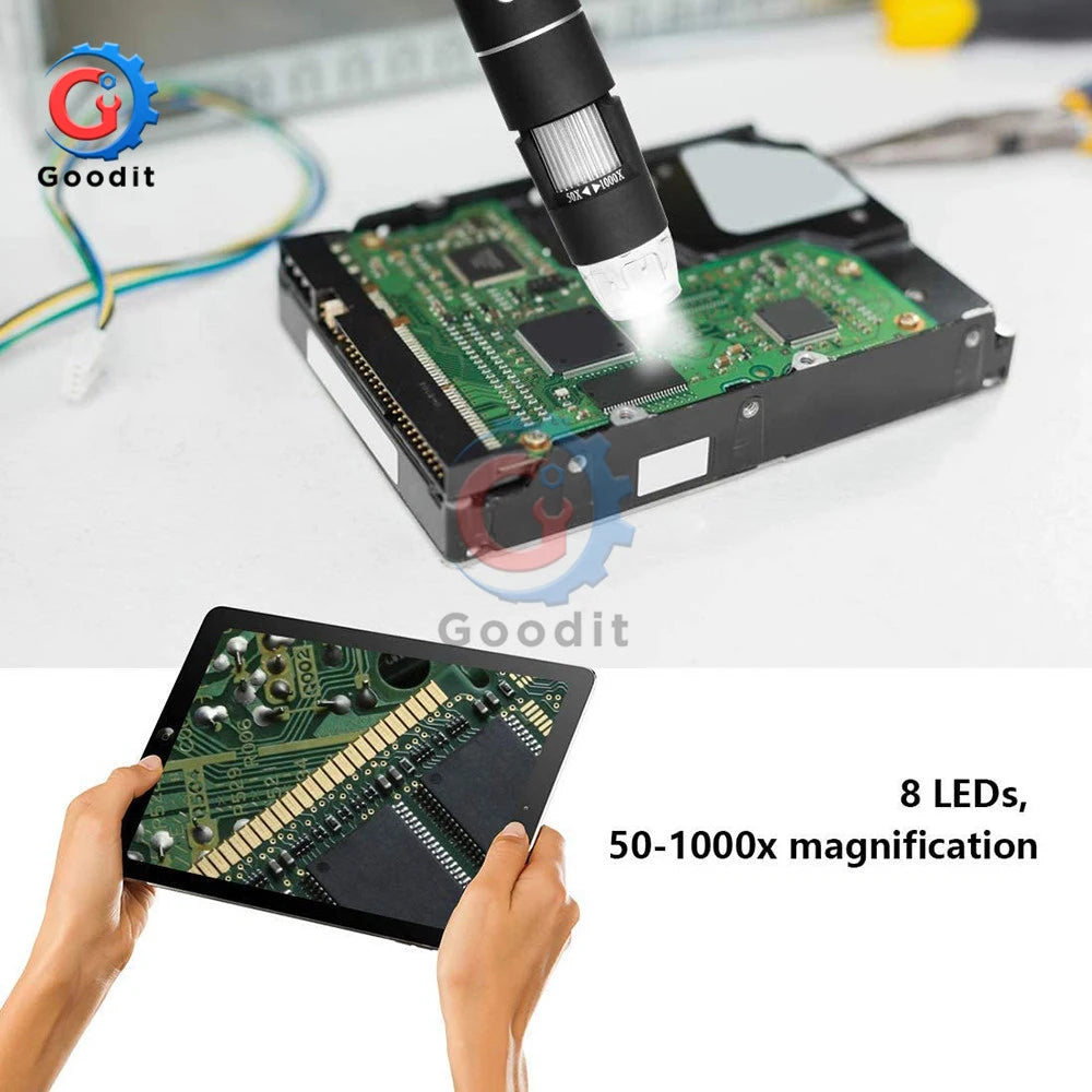 Digital Electron microscope WIFI 50x to 1000x Magnification Adjustable Endoscope with 8 LEDs for iOS Android Smartphone Tablet