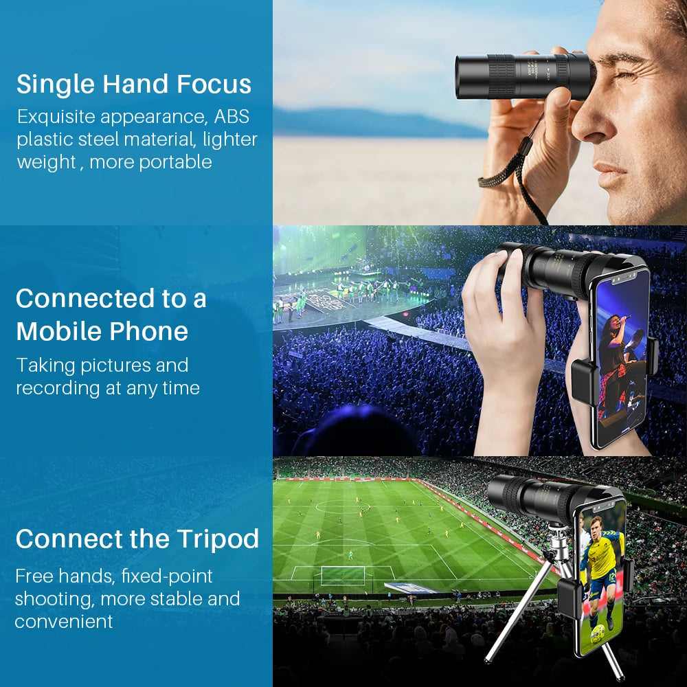 APEXEL 10-300x40 Zoom Monocular Telescope with Phone Holder Long Range Powerful Foldable Telephoto Take Photos Hunting Camping