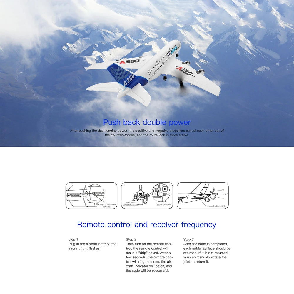 Wltoys XK A120 RC Plane 3CH 2.4G EPP Remote Control Machine Airplane Fixed-wing RTF A380 RC Aircraft Model Outdoor Toy for Kids