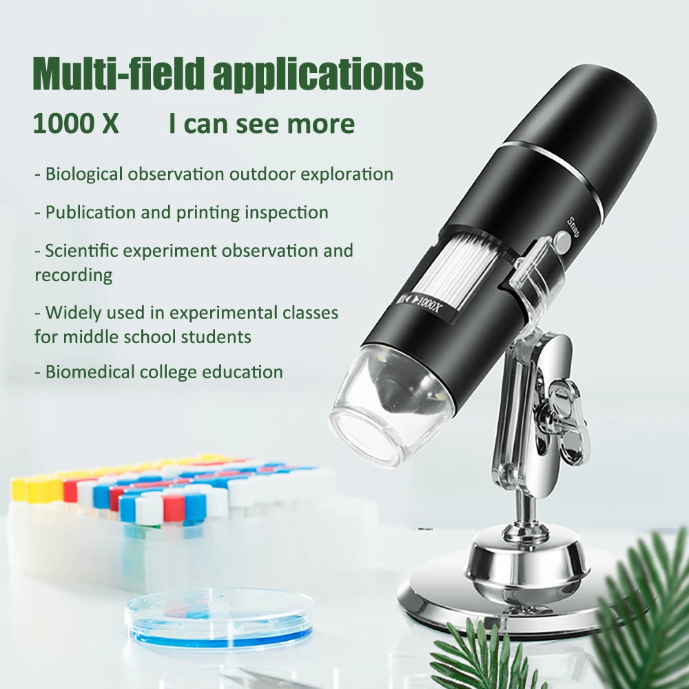 Digital Electron microscope WIFI 50x to 1000x Magnification Adjustable Endoscope with 8 LEDs for iOS Android Smartphone Tablet