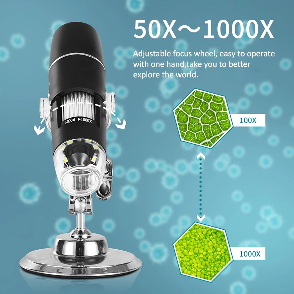Digital Electron microscope WIFI 50x to 1000x Magnification Adjustable Endoscope with 8 LEDs for iOS Android Smartphone Tablet