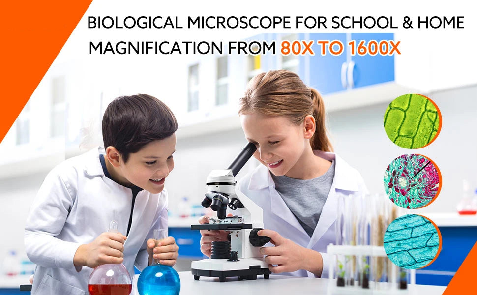 40X-2500X Microscopes for Kids Students Adults Powerful Biological Educational Microscopes with Slides Set Phone Adapter