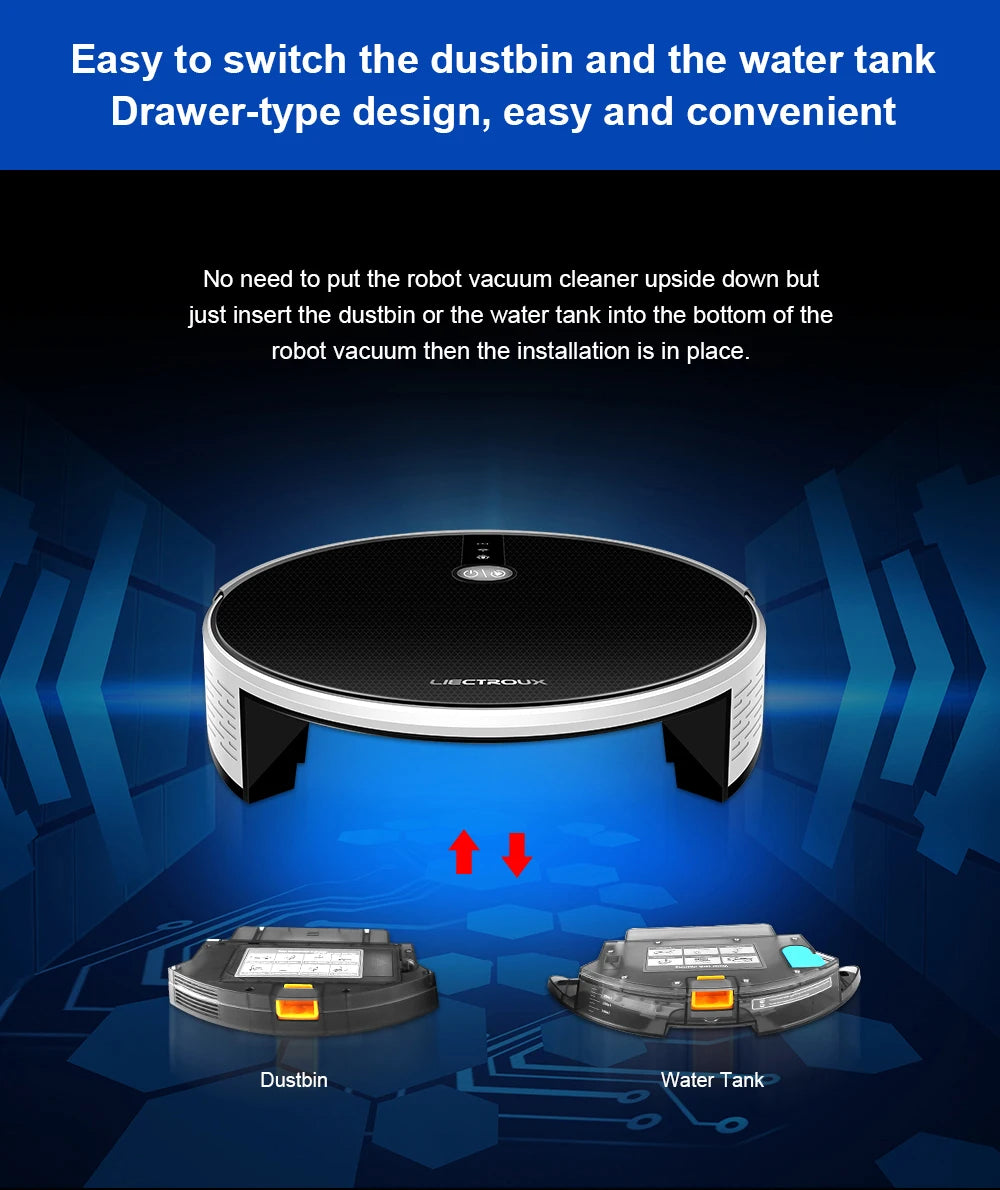LIECTROUX/LILIN C30B Robot Vacuum Cleaner 6000Pa Suction, Map navigation with Memory,Wifi APP,Electric Water Tank,Wet Mop