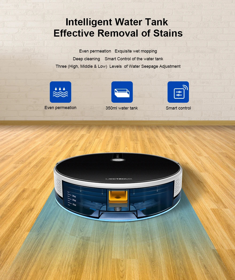 LIECTROUX/LILIN C30B Robot Vacuum Cleaner 6000Pa Suction, Map navigation with Memory,Wifi APP,Electric Water Tank,Wet Mop