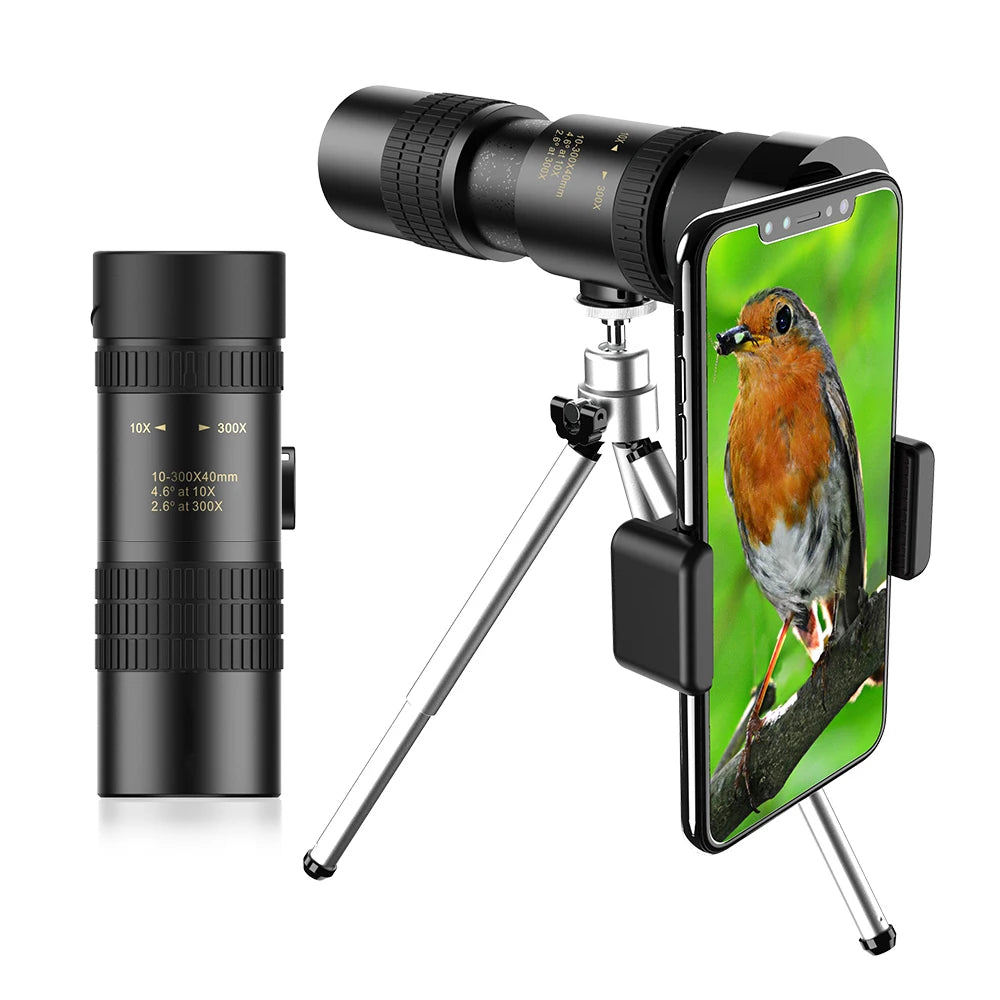 APEXEL 10-300x40 Zoom Monocular Telescope with Phone Holder Long Range Powerful Foldable Telephoto Take Photos Hunting Camping