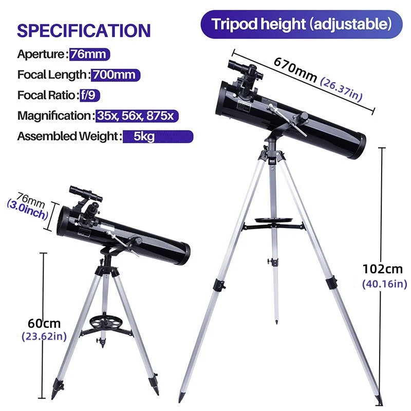 875Times Astronomical Telescope Zoom Reflector Telescope Large Caliber Monocular Deep Space View Star Moon Telescope 70076