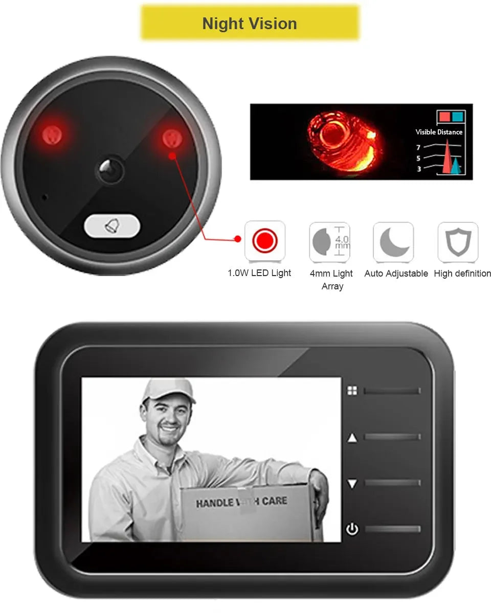 2.4 inch Video Peephole Doorbell Camera Video-eye Auto Record Electronic Ring Night View Digital Door Viewer Entry Home Security