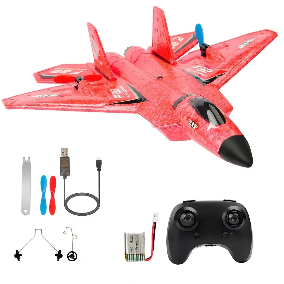 F22 Raptor RC Plane 2.4G 2CH Remote Control Flying Glider With LED Lights EPP Foam Airplane Toys For Children Gifts FX620