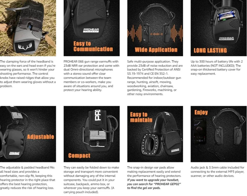 PROHEAR Shooting Electronic Earmuffs Active Noise Cancellation Professional Ear Protection Hearing Protection for Hunting