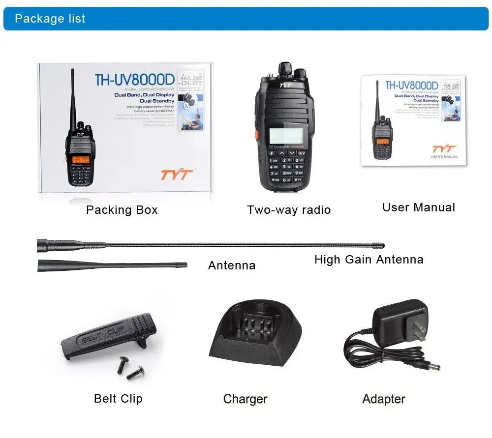 TYT TH-UV8000D Walkie Talkie 10W Dual Band 144-148/420-450MHz Cross Band Repeater Radio FM Amateur Two Way Ham Radio