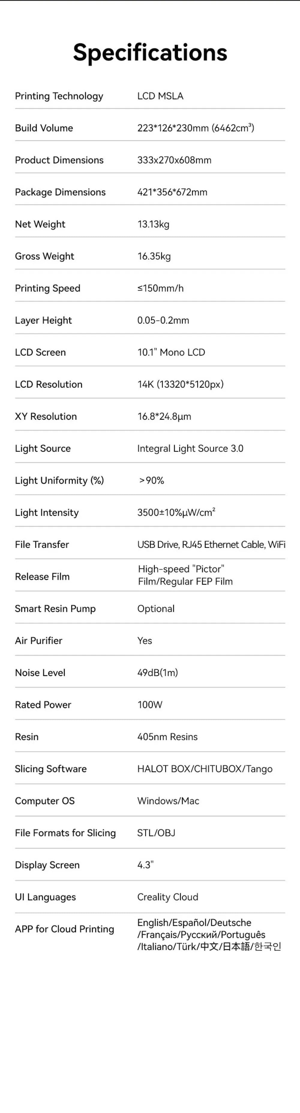 CREALITY Original HALOT-MAGE S Resin 3D Printer 14K 13320*5120px Mono LCD 10.1" Printing 150mm/H Hyper-Speed 4.3" Touch Screen