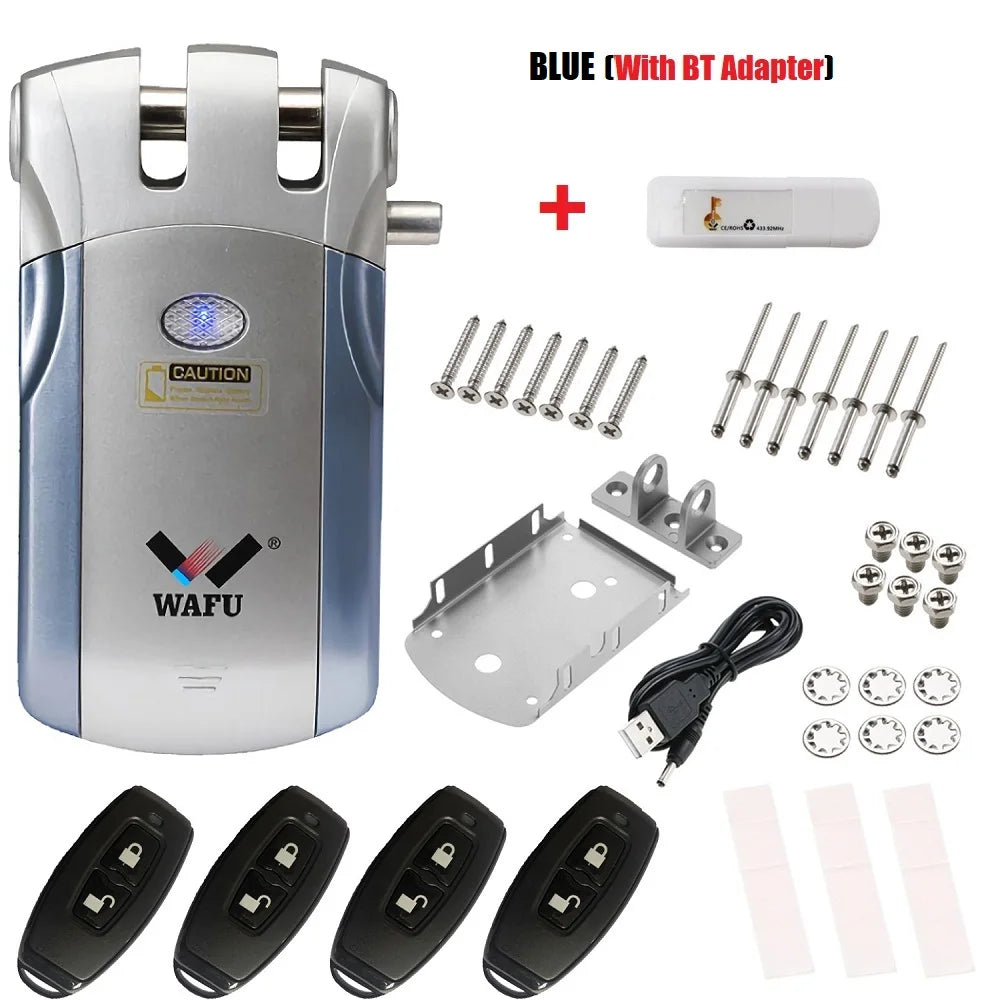 433MHz Wafu Smart Lock Security Wireless WIFI BT Tuya Intelligent Remote Control Electronic Door Invisible With 4 Remote Keys