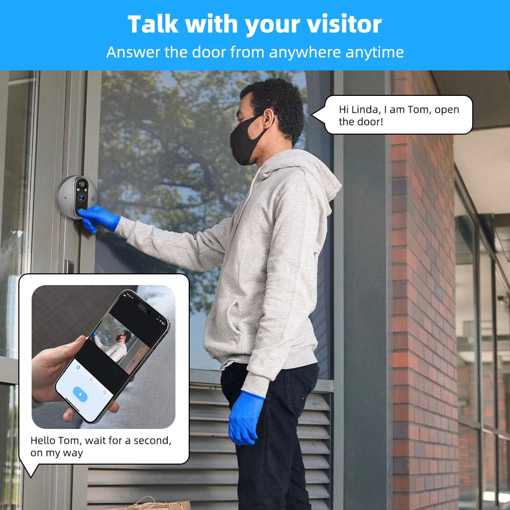 2-Way Talk Smart 3MP WiFi Battery Power Door Bell Magic Cat Eye Peephole Camera PIR FHD Digital Viewer Doorbell 4.3 inch Monitor