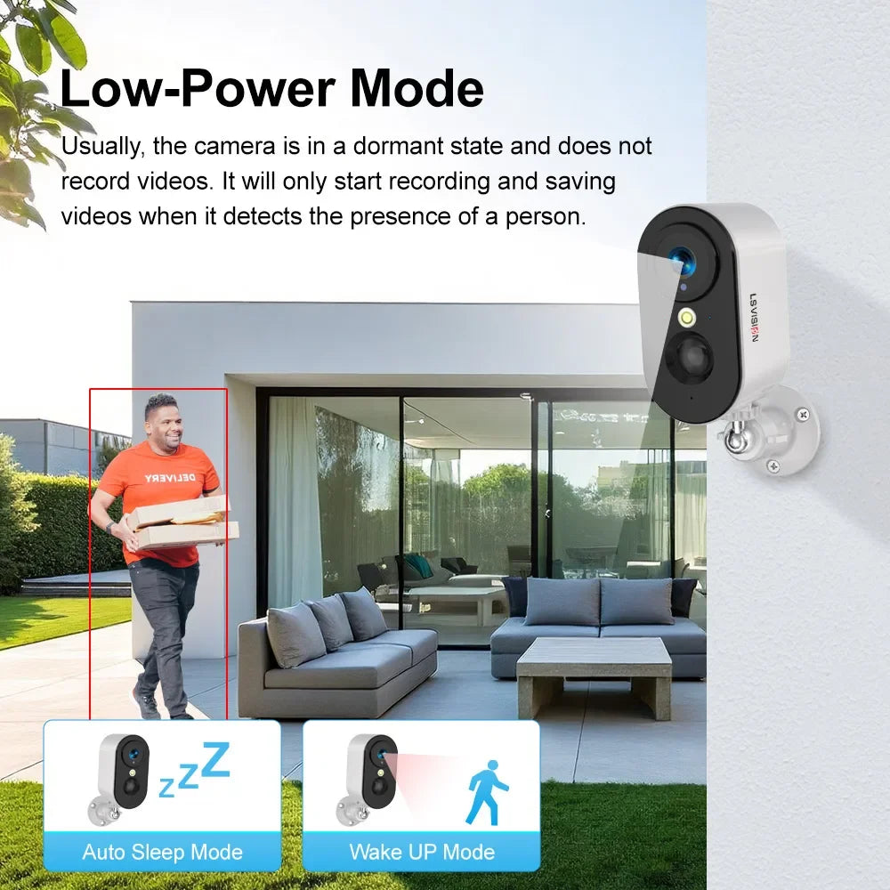 LS VISION 4MP 4G Security Cameras Wireless Outdoor WiFi PIR Detection Spotlight Siren Alarm Indoor Battery MIni Camera UBOX App