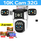 10K 20MP Three Screen Home Security WiFi Cam 360° PTZ 10X Zoom CCTV Wireless Surveillance IP Cam Security Protection Video Cam