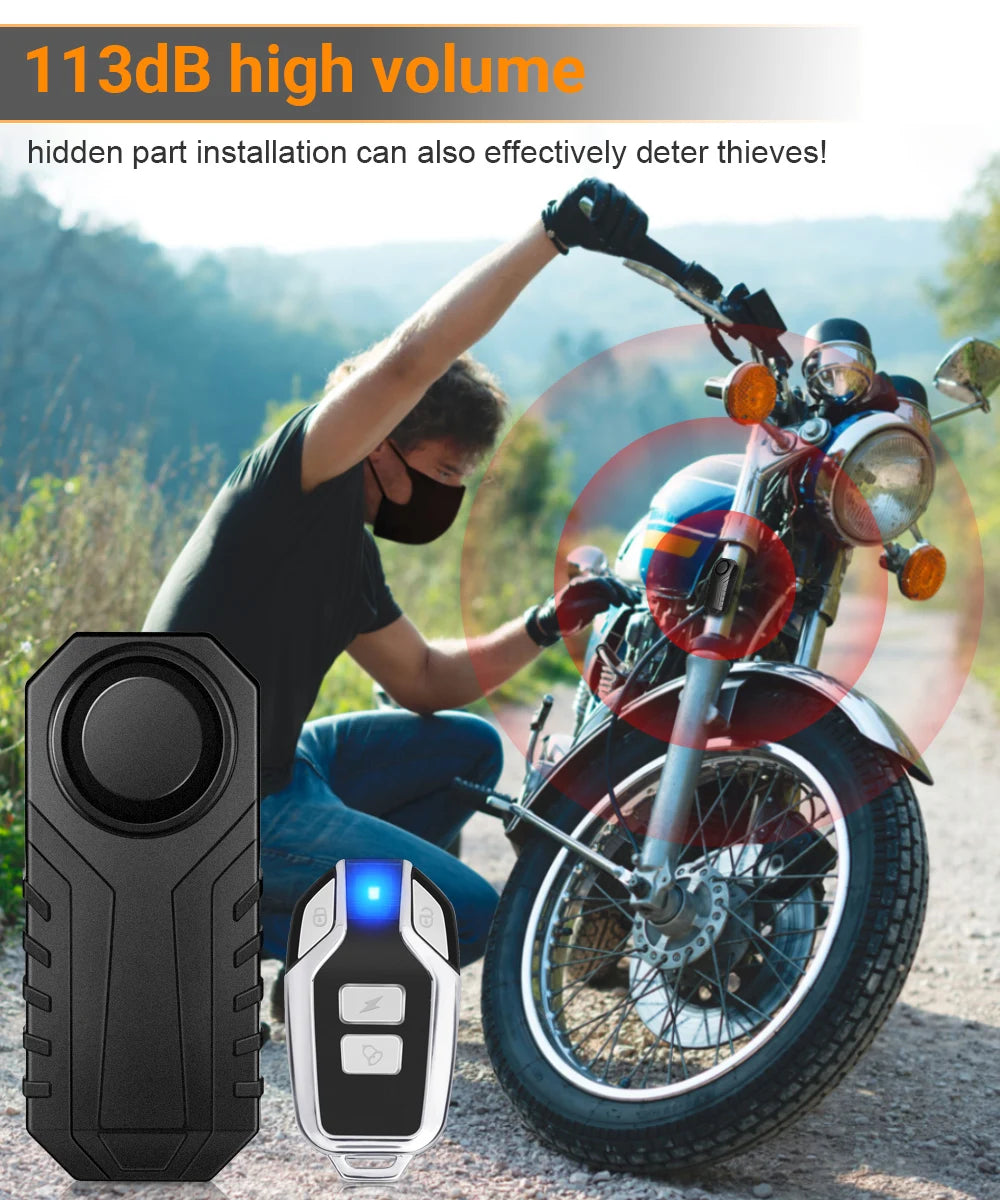 Gadpow Motorcycle Bike Wireless Remote Control Alarm Vibration Sensor 113dB Loud Waterproof Security Alarm