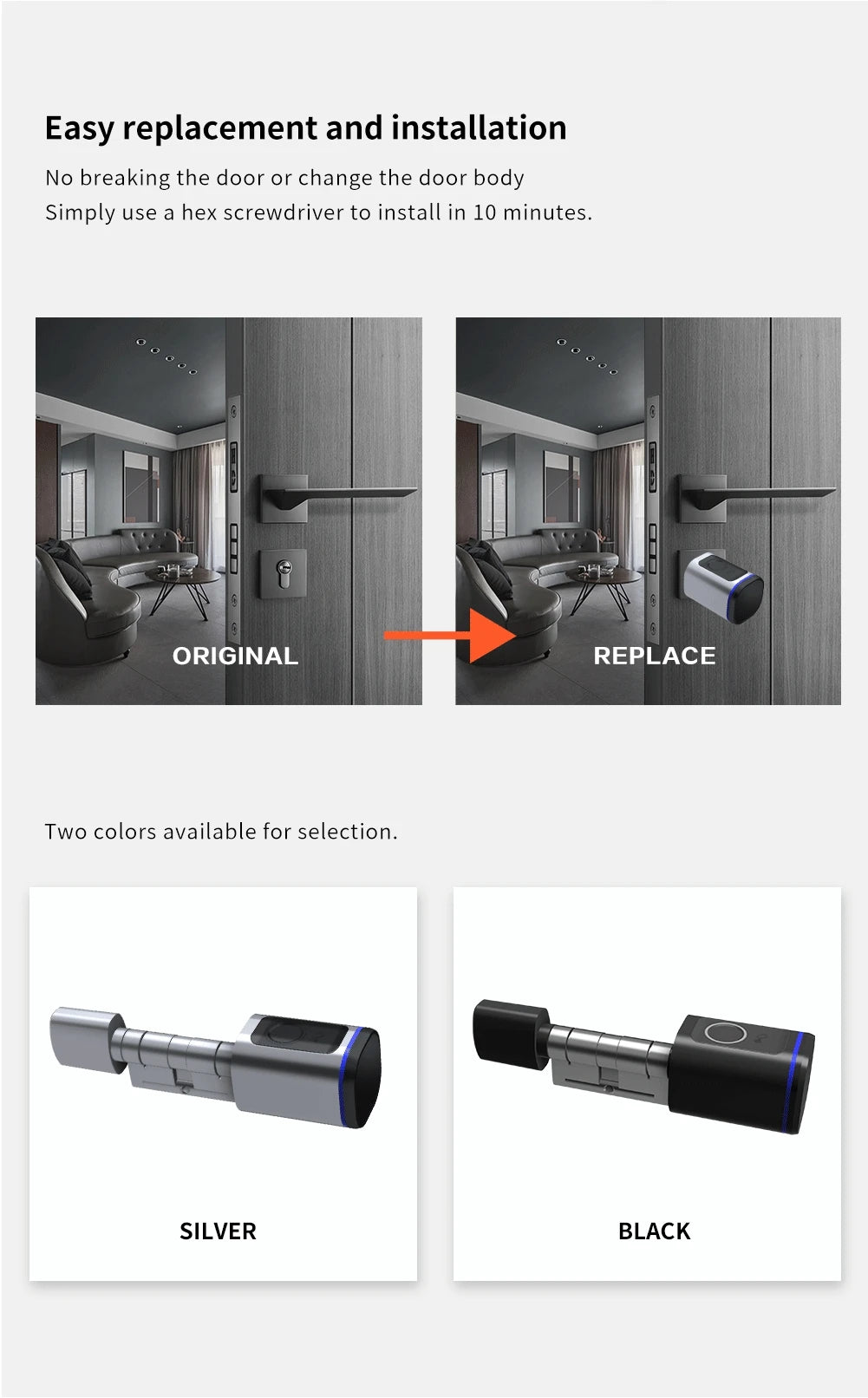IAooGee L31 smart door lock with IC card/key/fingerprint/application, easy to install, suitable for office and apartment use