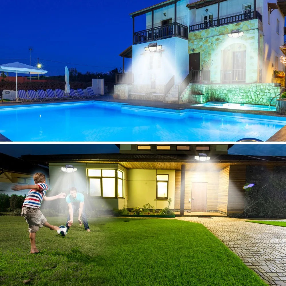 Solar Security Lights Outdoor 236LED Solar Motion Outdoor Lighting 3 Head Wall Lamp Solar Flood Lights Waterproof Garden Door